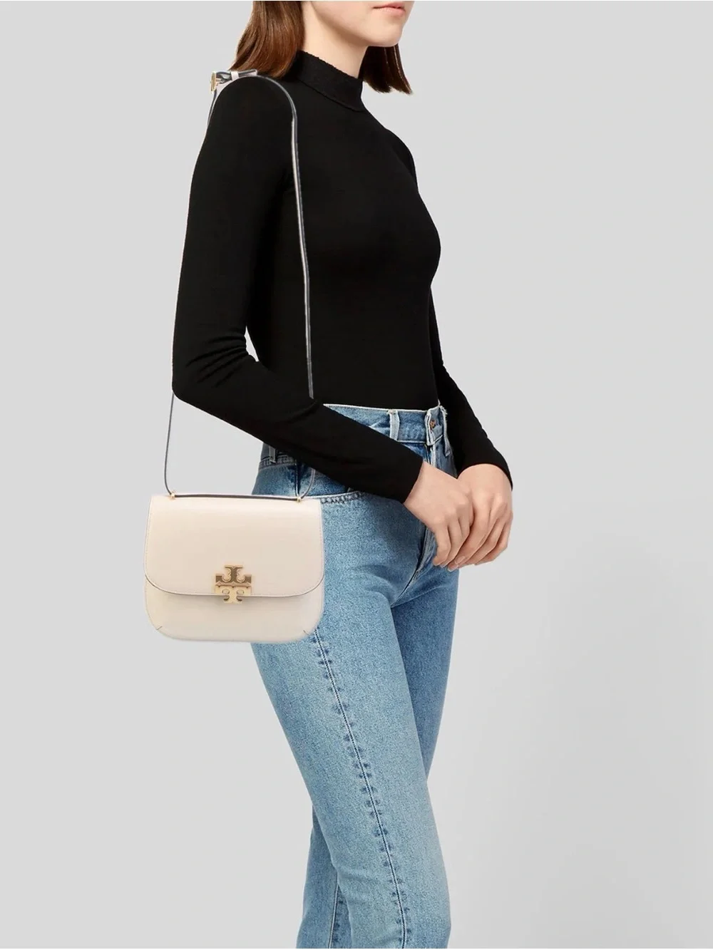 Tory Burch Cream Eleanor Crossbody Slim Saddle Bag